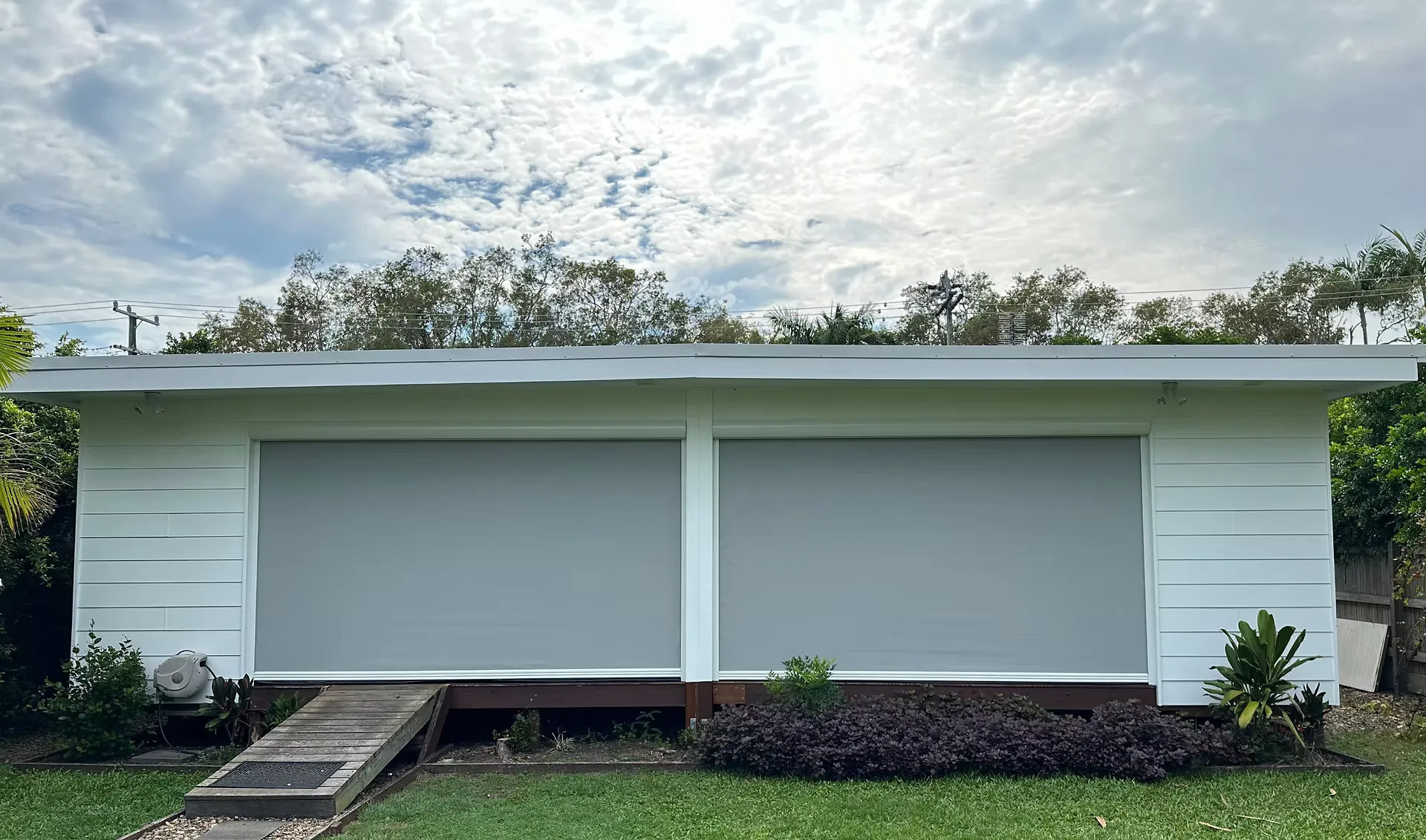 Grey Material Outdoor Blinds 